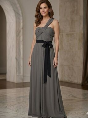 White by Vera Wang,Elegant One-Shoulder Gray Dress